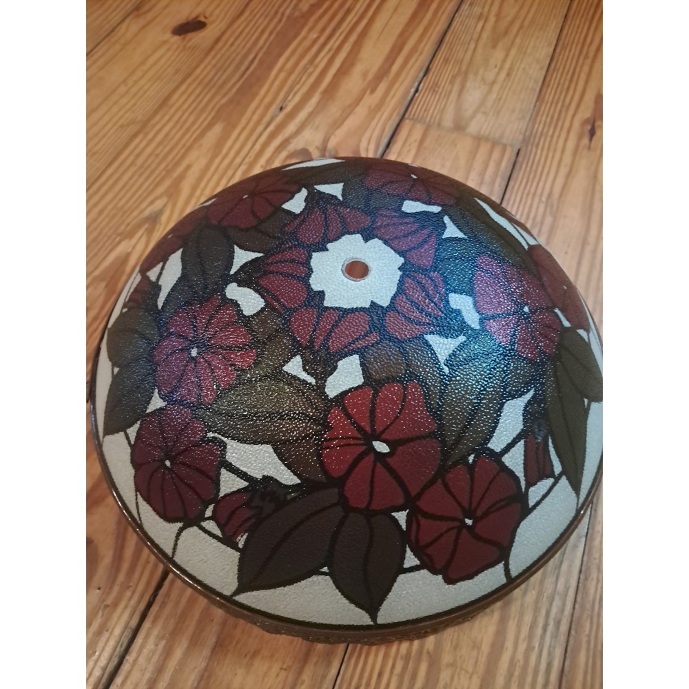 Vtg Tiffany Style Style Glass Ceiling Light 14 Inch Green Red White Floral j20